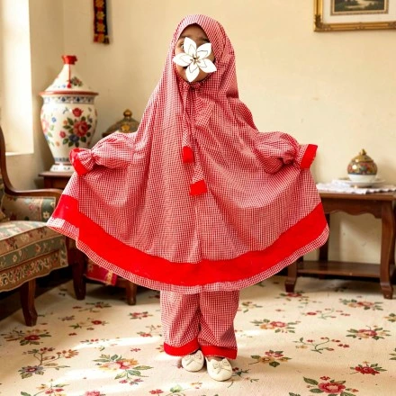 Kids mix Cotton grameen check Khimar Set  KCK502